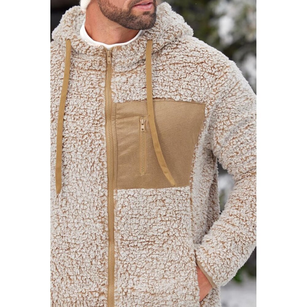 Men's Sherpa Jacket Fuzzy Warm Lightweight Winter Hoodie S-XXL - Picture 5 of 7